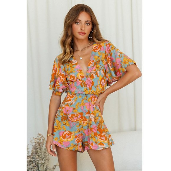 Floral Wrap Tie Romper - Picture 2 of 6